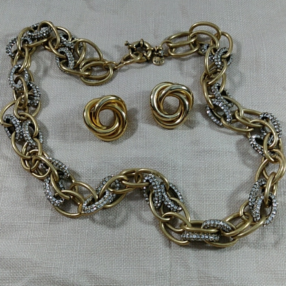 J. Crew Gold Tone Pave Rhinestones Chunky Link Nec